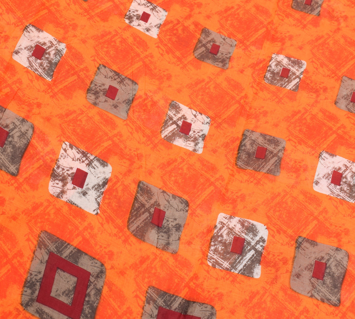 Sushila Vintage Orange Saree 100% Pure Cotton Geometrical Printed Craft Fabric