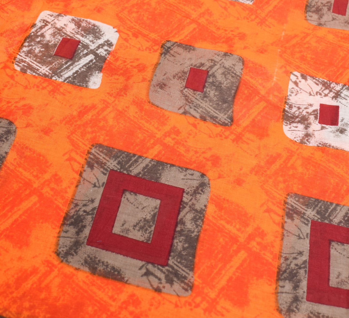 Sushila Vintage Orange Saree 100% Pure Cotton Geometrical Printed Craft Fabric