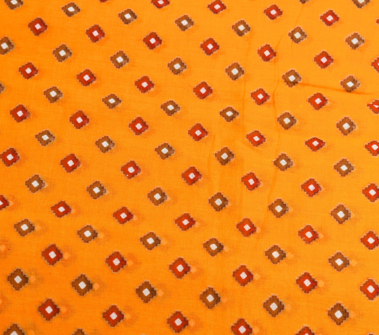 Sushila Vintage Orange Saree Pure Cotton Printed Geometrical Soft Craft Fabric