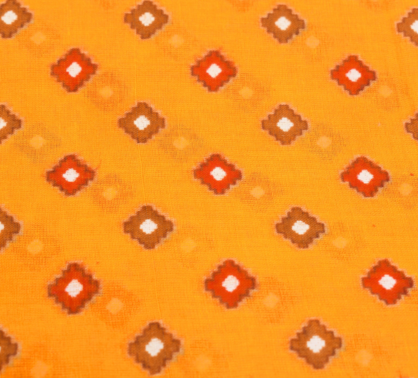 Sushila Vintage Orange Saree Pure Cotton Printed Geometrical Soft Craft Fabric