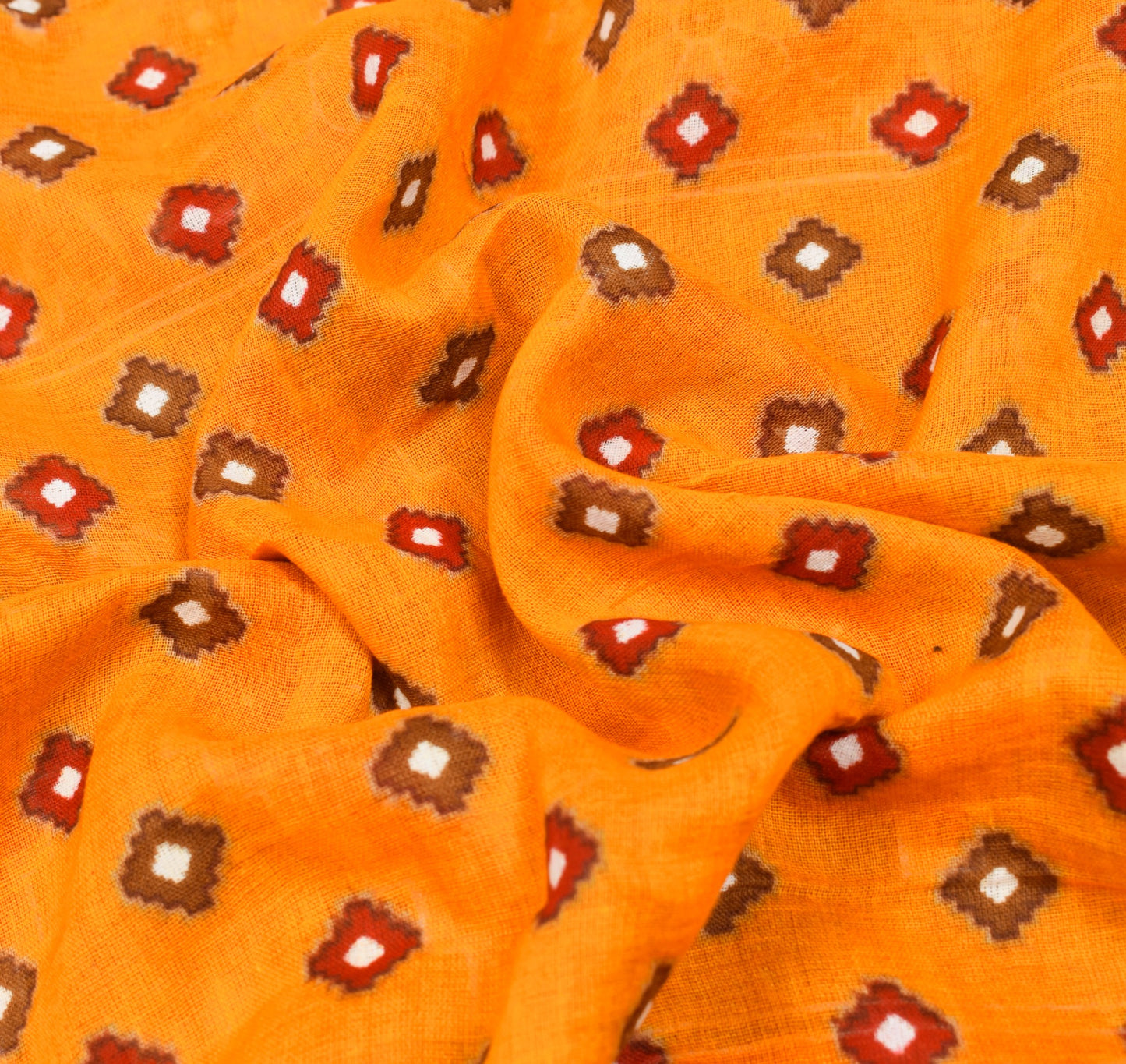Sushila Vintage Orange Saree Pure Cotton Printed Geometrical Soft Craft Fabric
