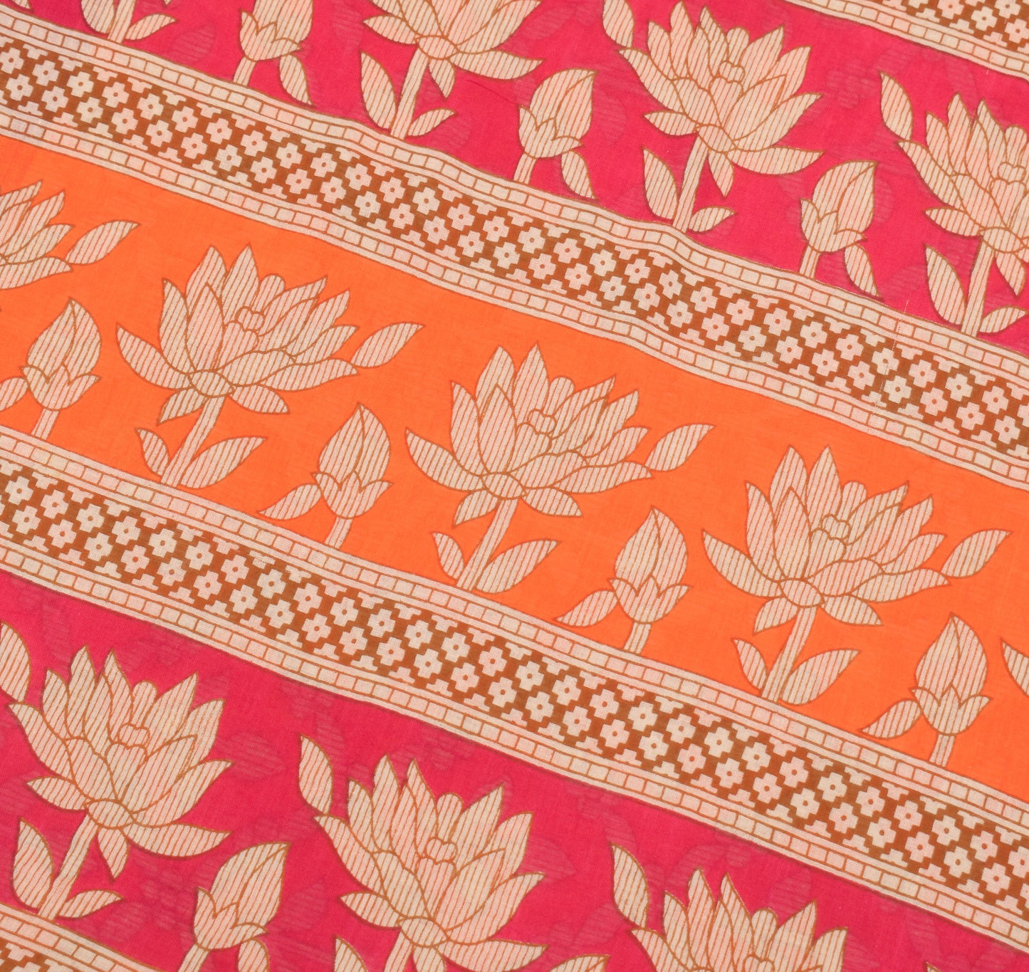 Sushila Vintage Floral Orange Saree 100% Pure Cotton Printed Soft Craft Fabric
