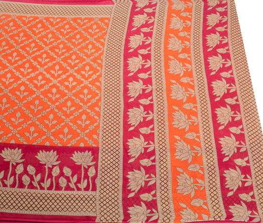 Sushila Vintage Floral Orange Saree 100% Pure Cotton Printed Soft Craft Fabric