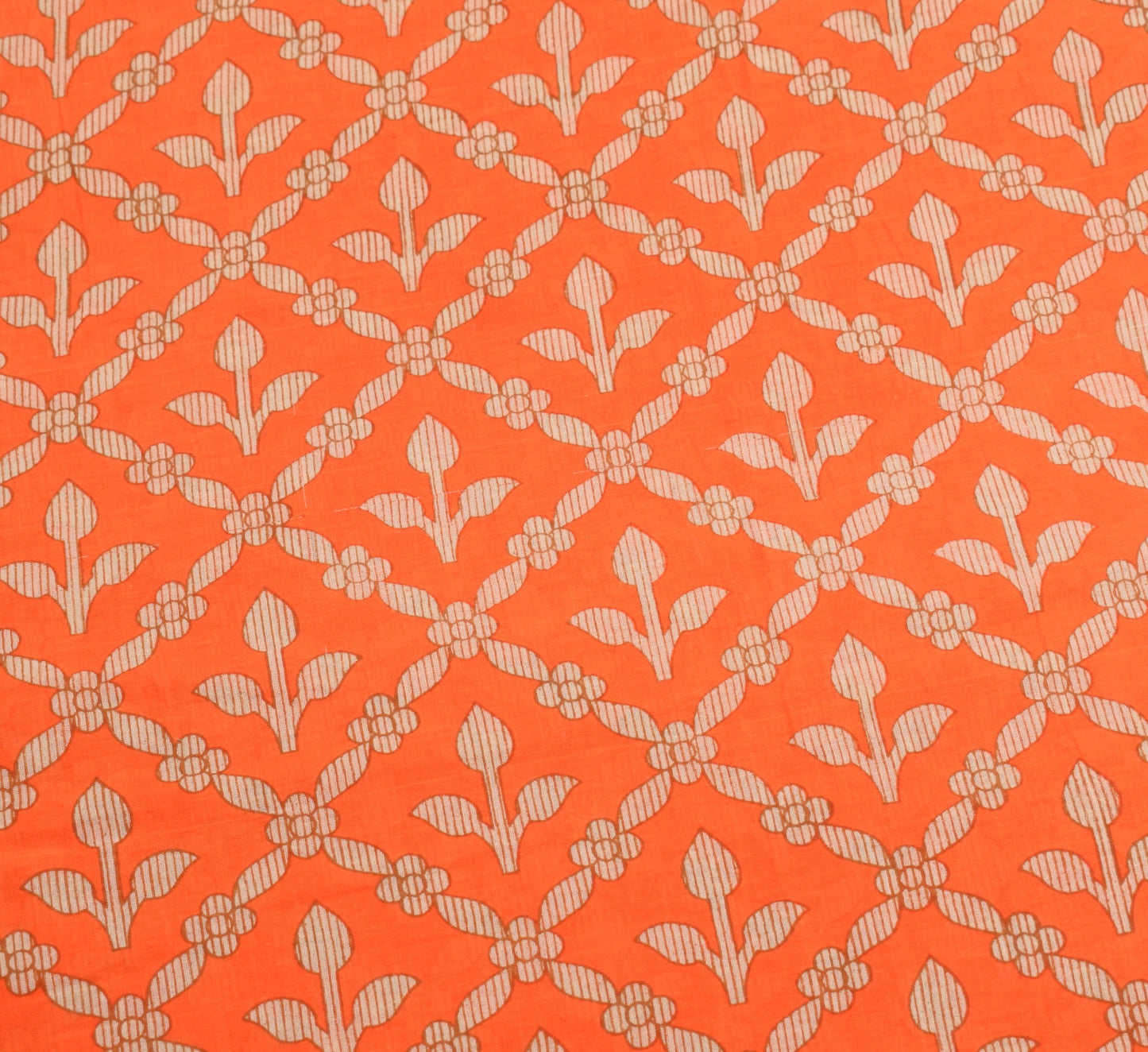 Sushila Vintage Floral Orange Saree 100% Pure Cotton Printed Soft Craft Fabric