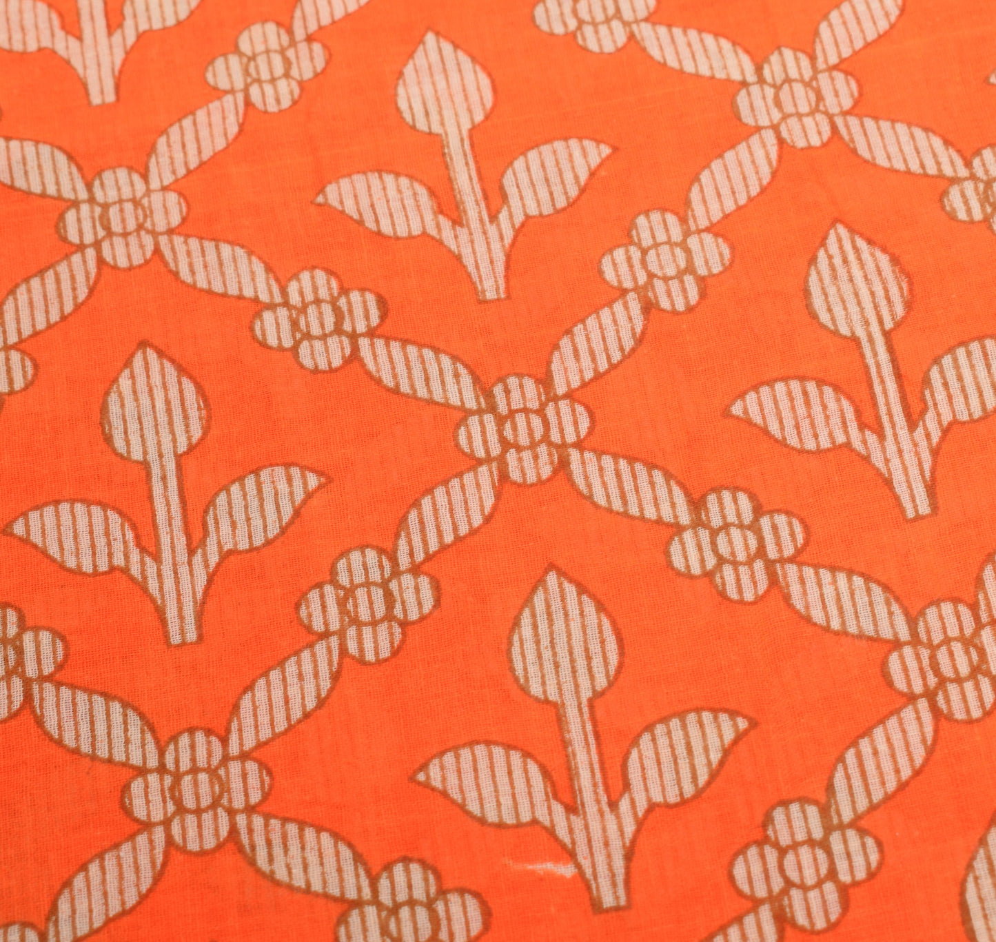 Sushila Vintage Floral Orange Saree 100% Pure Cotton Printed Soft Craft Fabric