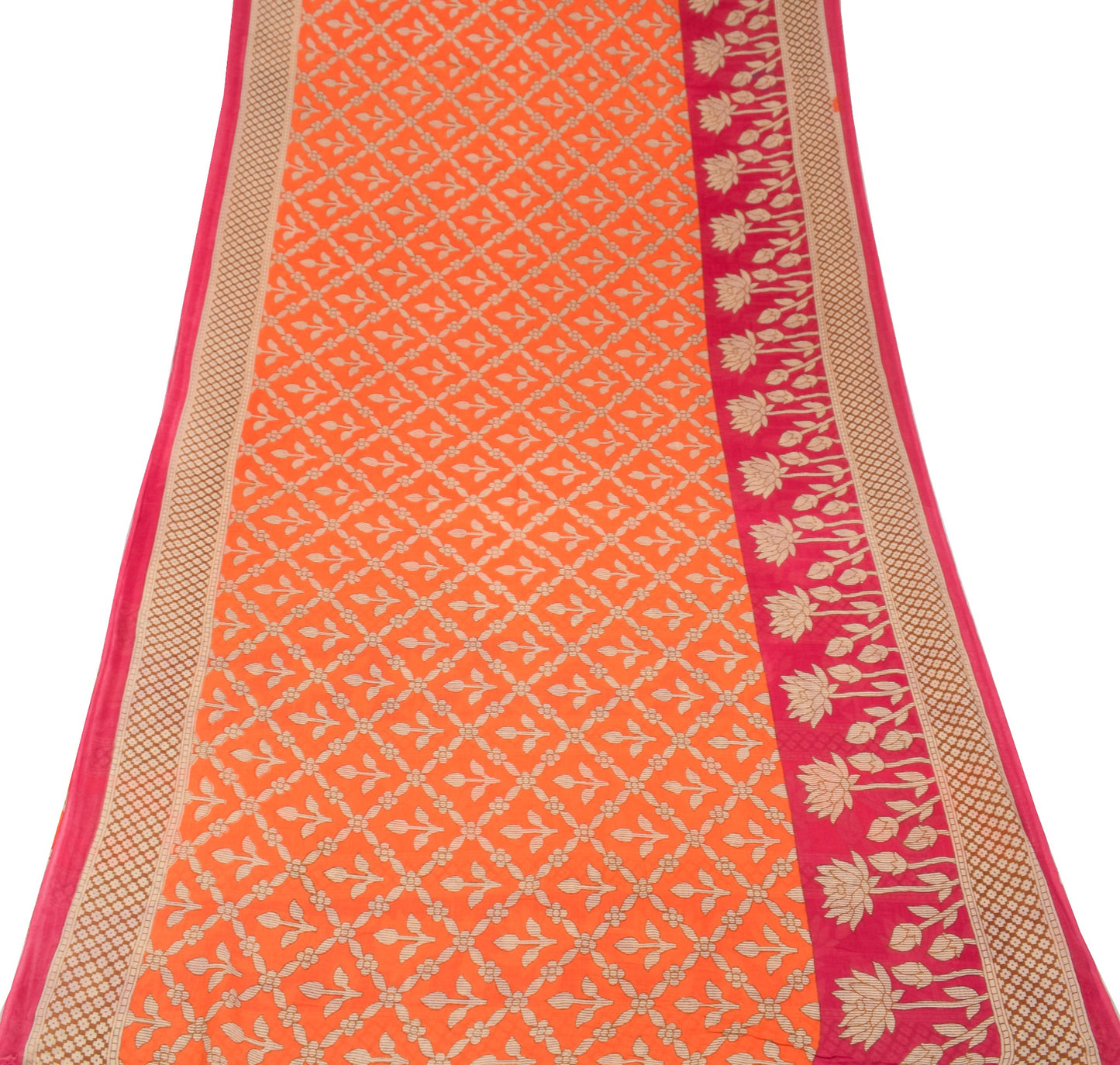Sushila Vintage Floral Orange Saree 100% Pure Cotton Printed Soft Craft Fabric