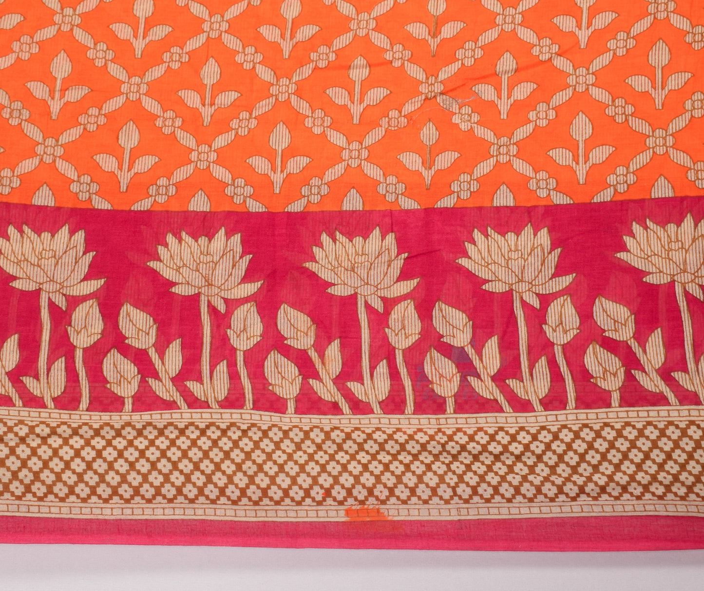 Sushila Vintage Floral Orange Saree 100% Pure Cotton Printed Soft Craft Fabric