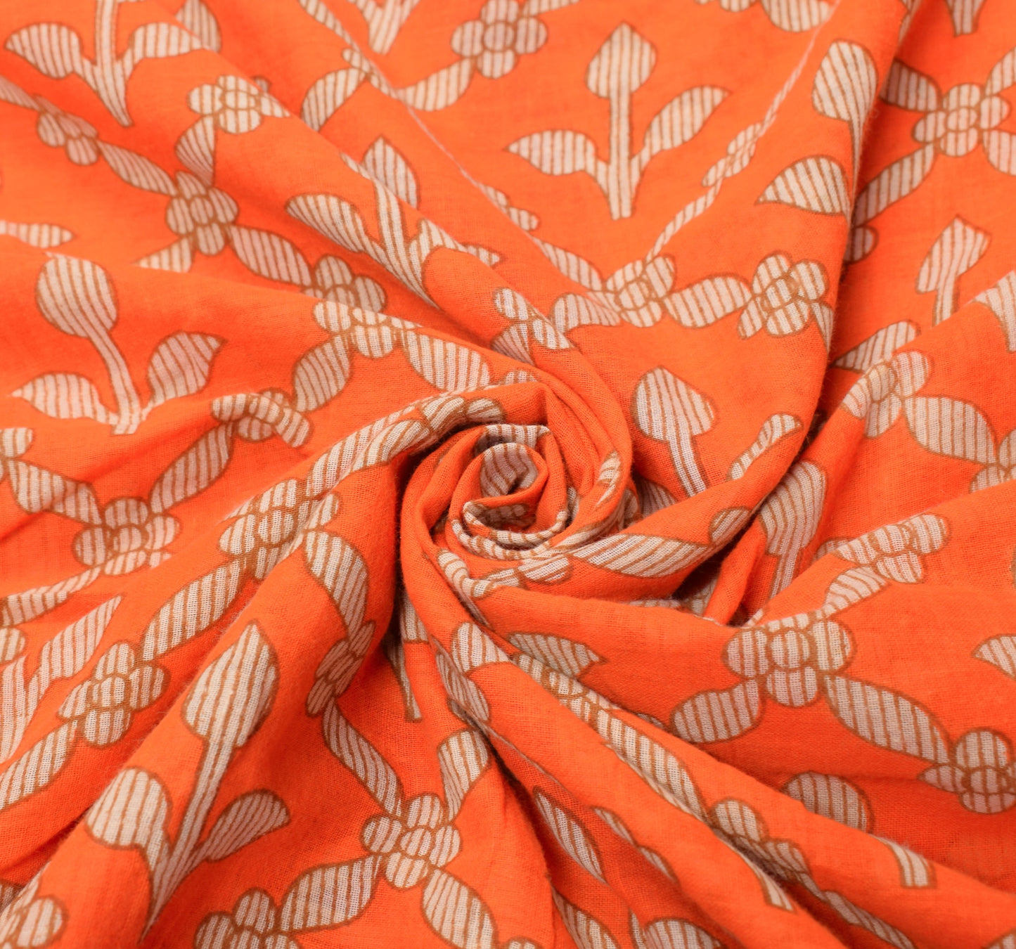 Sushila Vintage Floral Orange Saree 100% Pure Cotton Printed Soft Craft Fabric