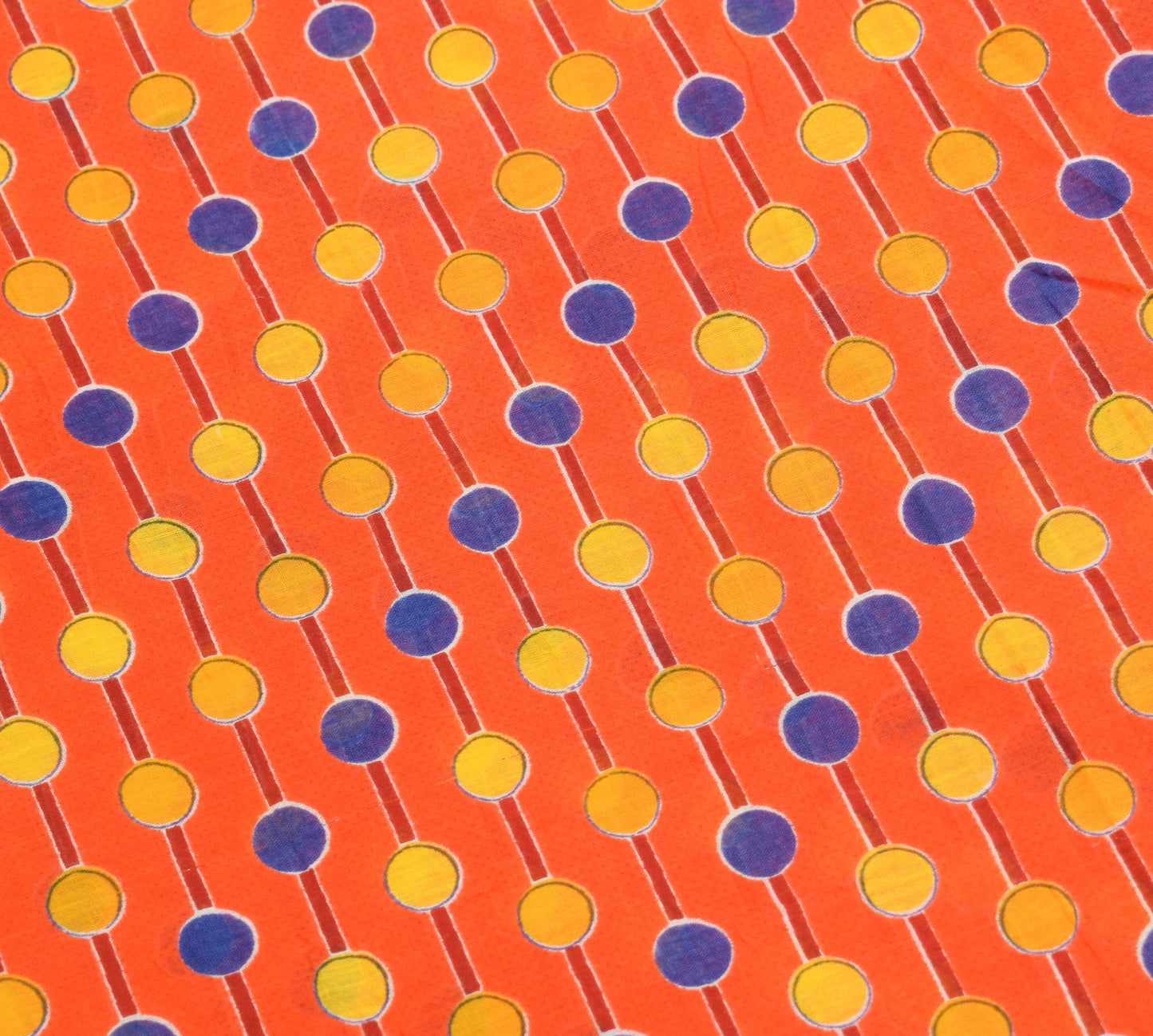 Sushila Vintage Orange Saree Polka Dot Printed 100%Pure Cotton Soft Craft Fabric