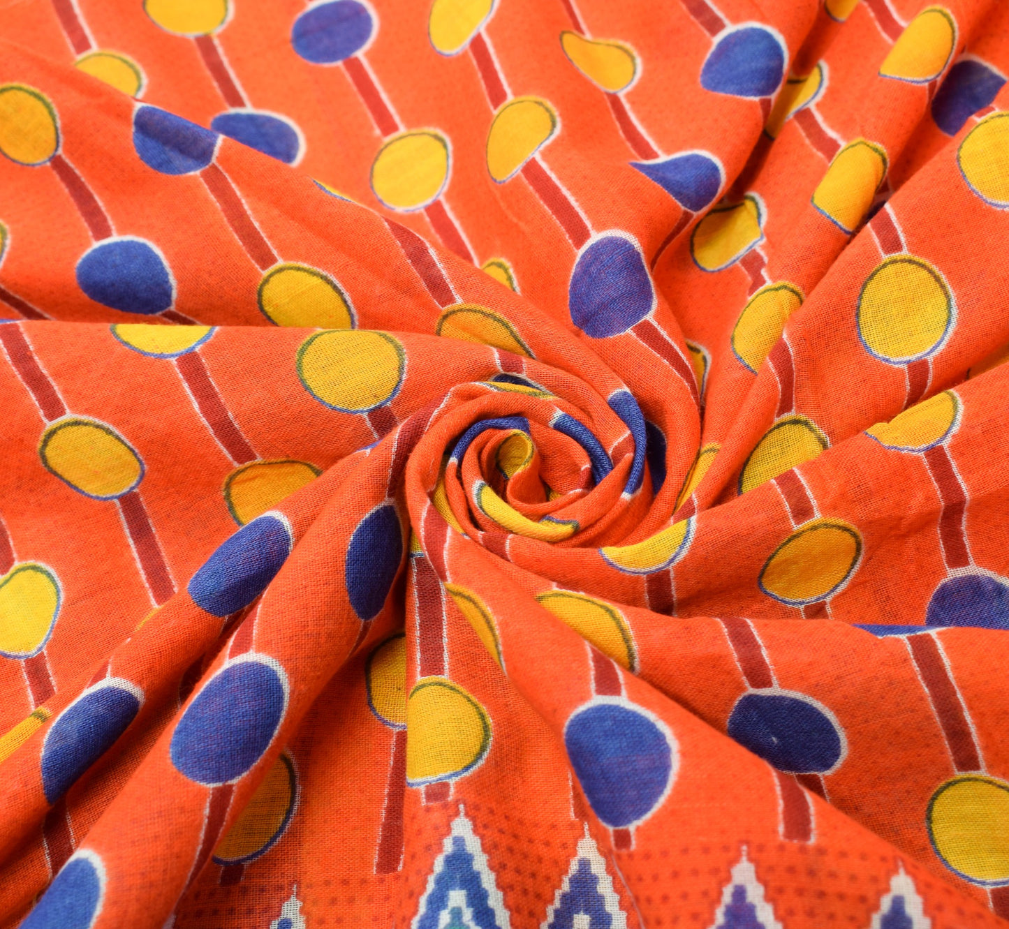 Sushila Vintage Orange Saree Polka Dot Printed 100%Pure Cotton Soft Craft Fabric