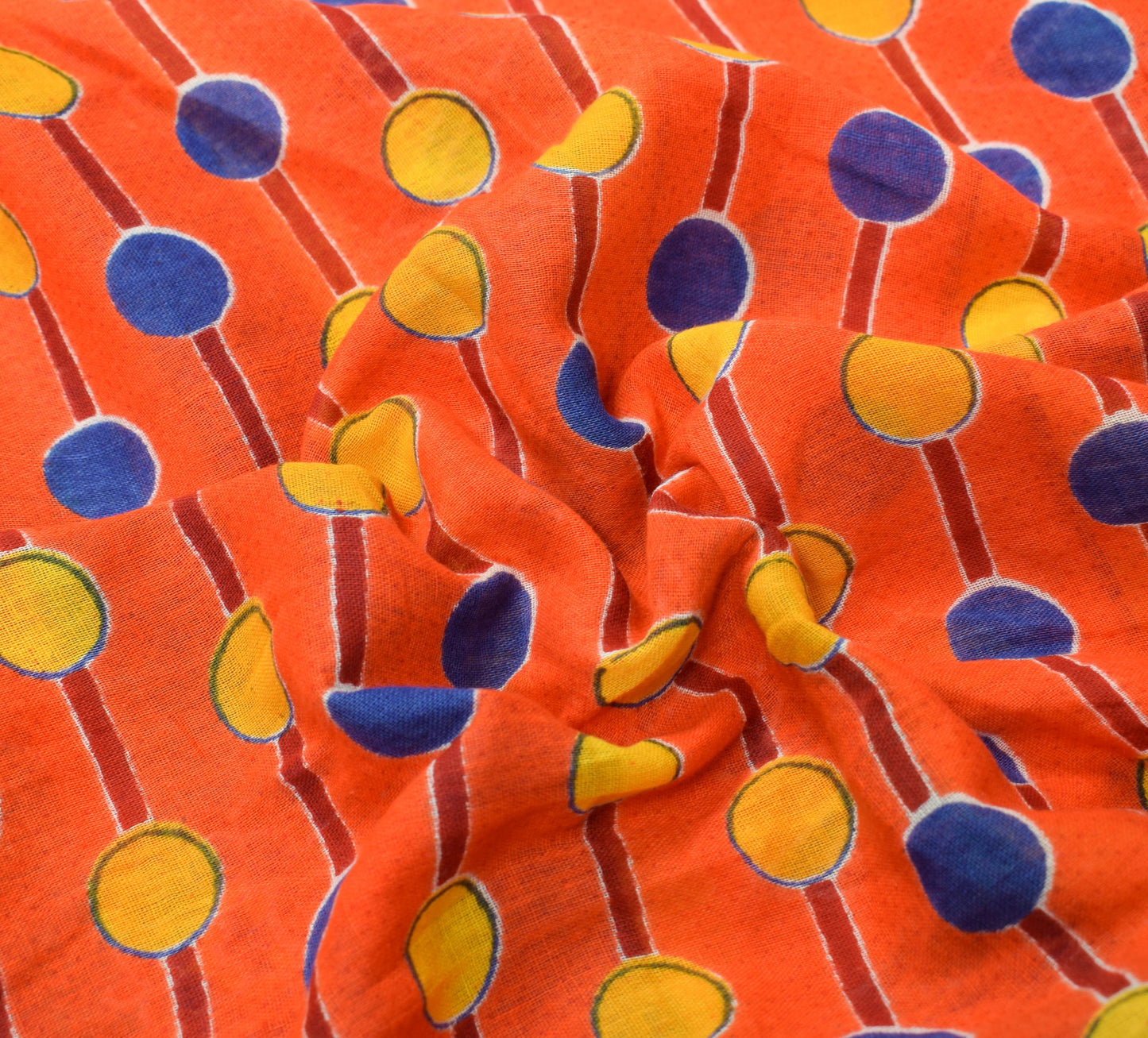 Sushila Vintage Orange Saree Polka Dot Printed 100%Pure Cotton Soft Craft Fabric