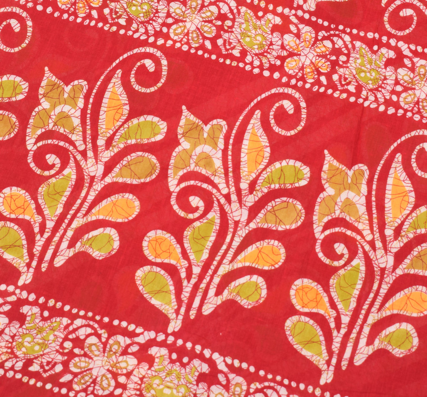Sushila Vintage Batik Printed Saree 100% Pure Cotton Red Sari Soft Craft Fabric