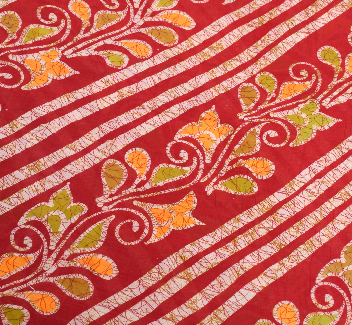 Sushila Vintage Batik Printed Saree 100% Pure Cotton Red Sari Soft Craft Fabric