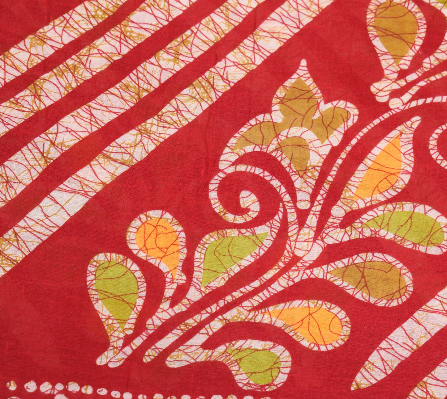 Sushila Vintage Batik Printed Saree 100% Pure Cotton Red Sari Soft Craft Fabric