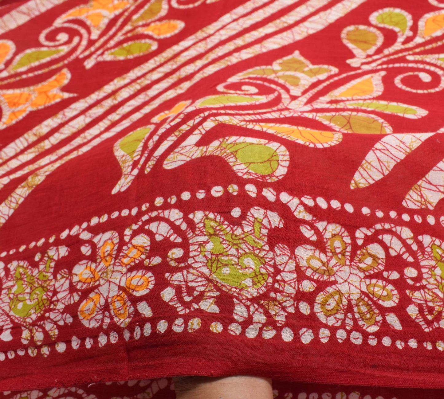 Sushila Vintage Batik Printed Saree 100% Pure Cotton Red Sari Soft Craft Fabric