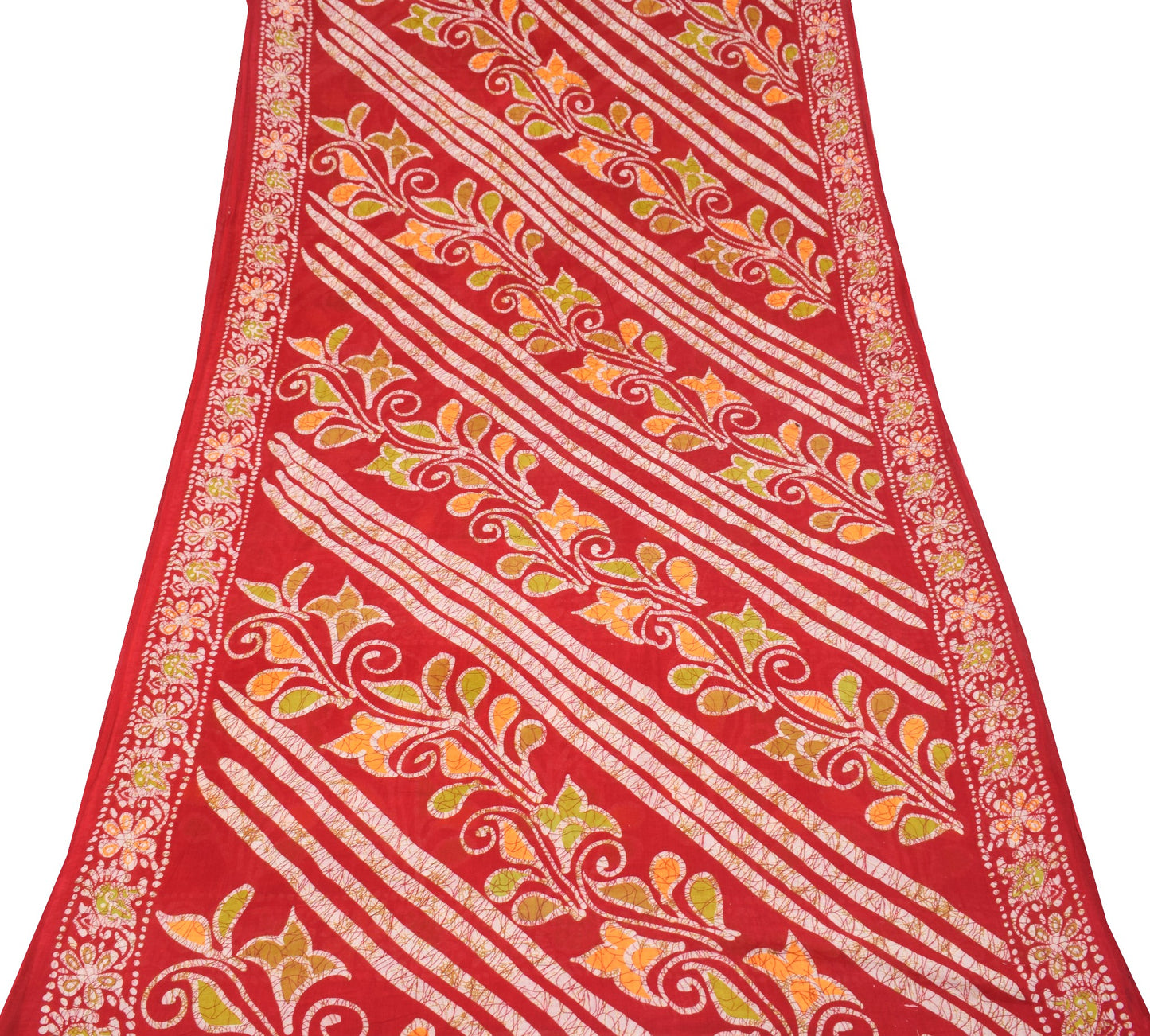 Sushila Vintage Batik Printed Saree 100% Pure Cotton Red Sari Soft Craft Fabric
