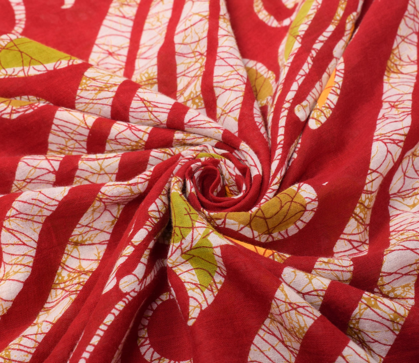 Sushila Vintage Batik Printed Saree 100% Pure Cotton Red Sari Soft Craft Fabric
