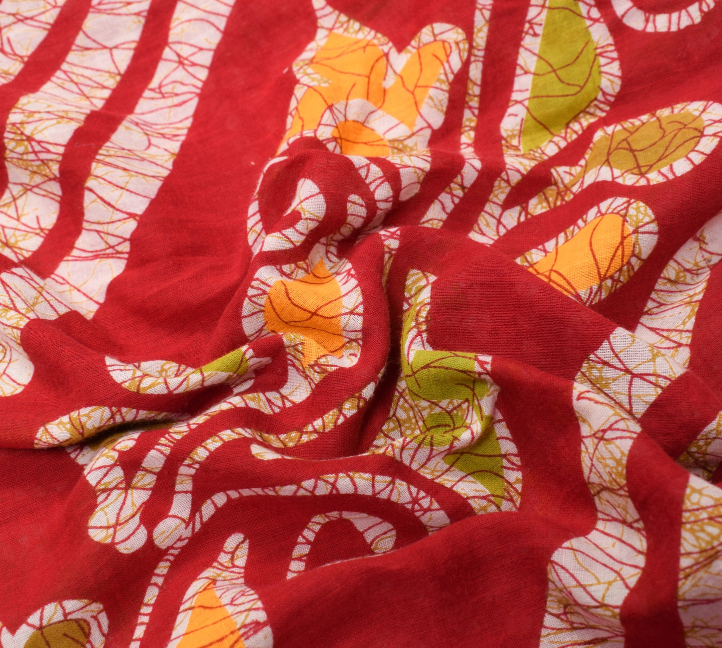 Sushila Vintage Batik Printed Saree 100% Pure Cotton Red Sari Soft Craft Fabric