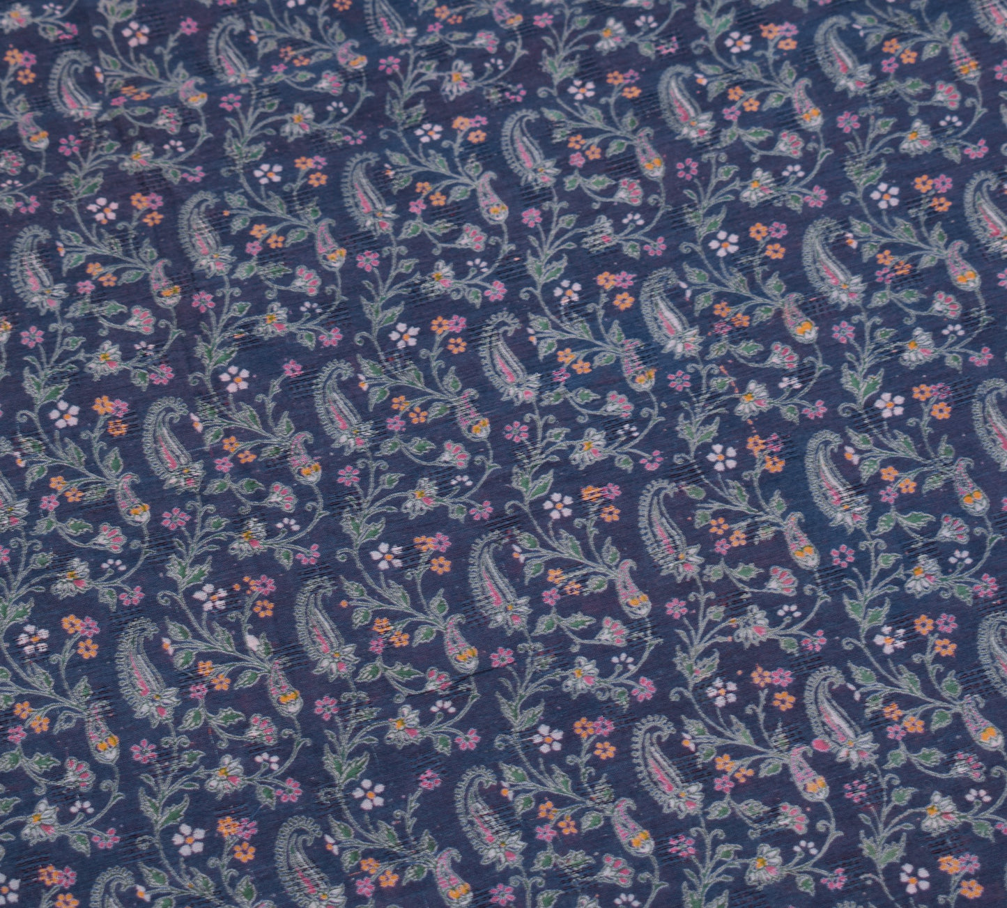 Sushila Vintage Paisley Printed Saree 100% Pure Cotton Blue Soft Craft Fabric