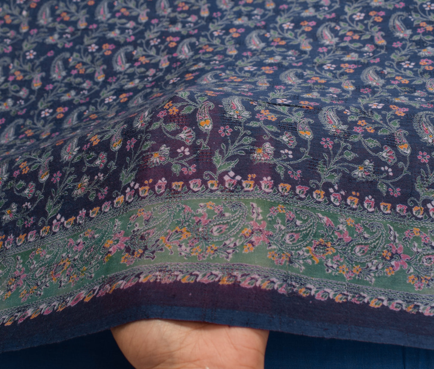 Sushila Vintage Paisley Printed Saree 100% Pure Cotton Blue Soft Craft Fabric