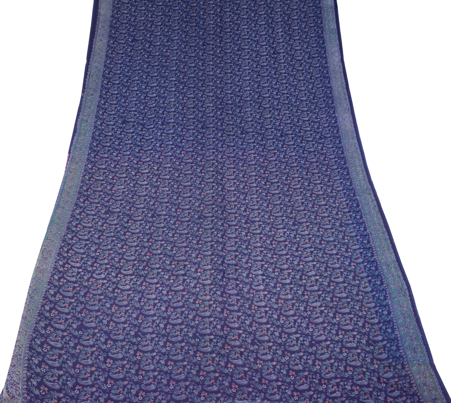 Sushila Vintage Paisley Printed Saree 100% Pure Cotton Blue Soft Craft Fabric