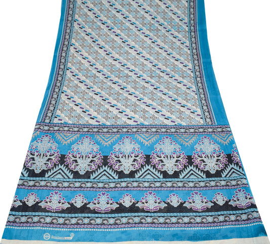 Sushila Vintage Indian Saree 100% Pure Cotton Printed Floral Cream Craft Fabric