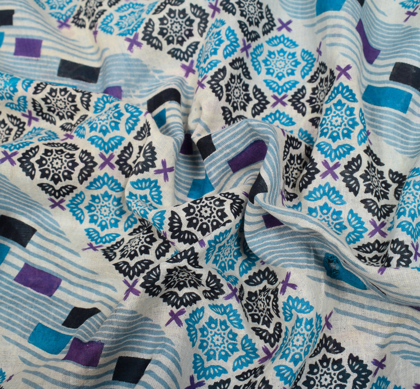 Sushila Vintage Indian Saree 100% Pure Cotton Printed Floral Cream Craft Fabric