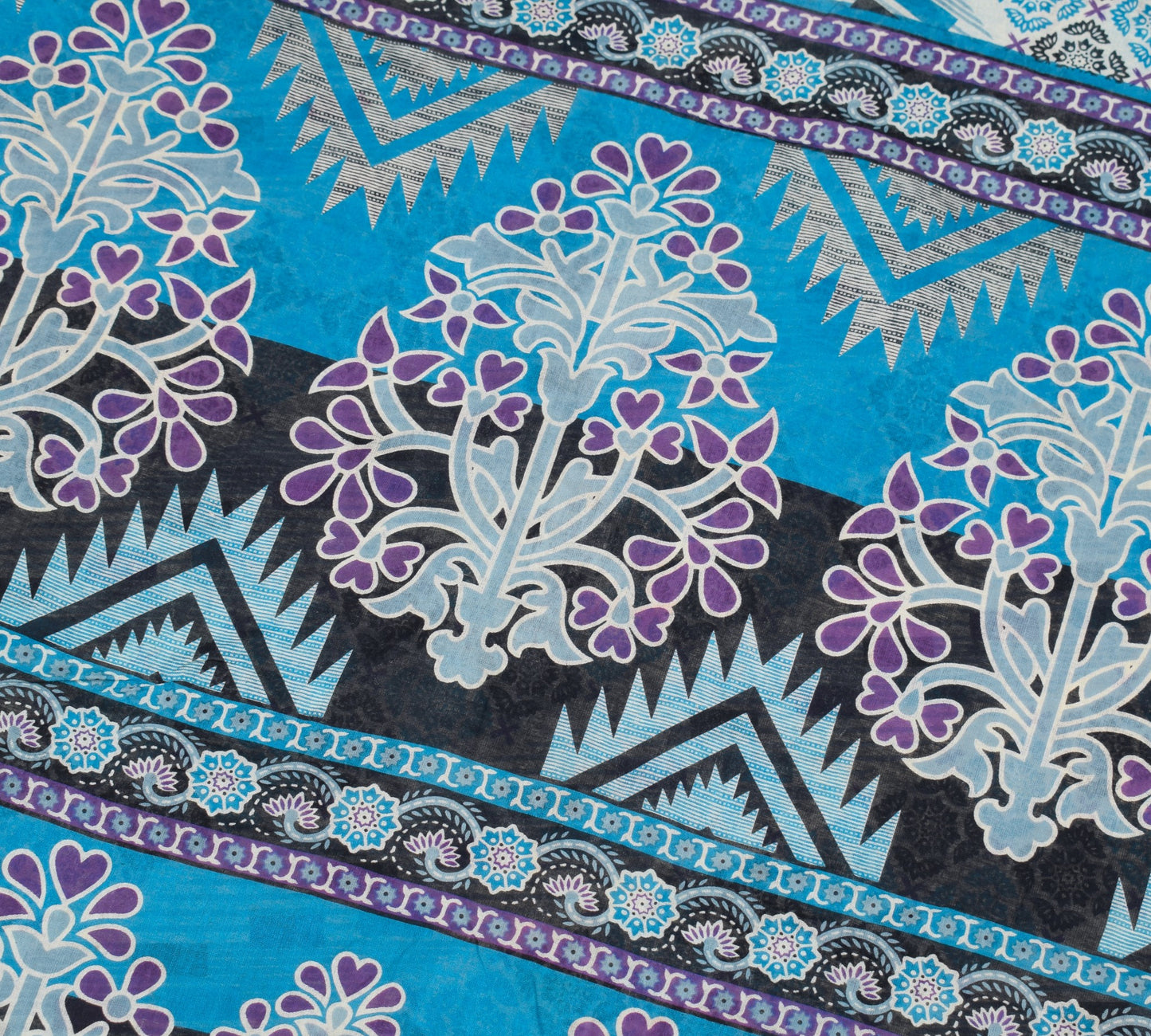 Sushila Vintage Indian Saree 100% Pure Cotton Printed Floral Cream Craft Fabric