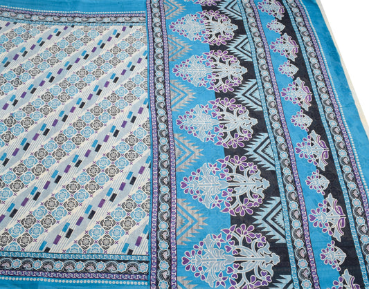 Sushila Vintage Indian Saree 100% Pure Cotton Printed Floral Cream Craft Fabric