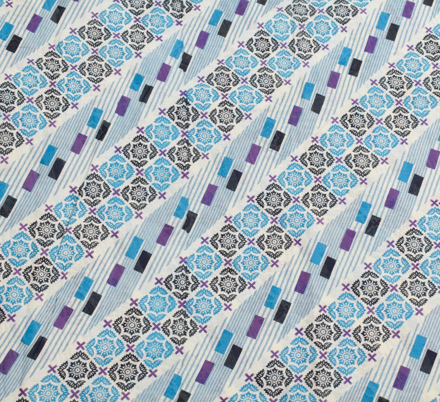 Sushila Vintage Indian Saree 100% Pure Cotton Printed Floral Cream Craft Fabric