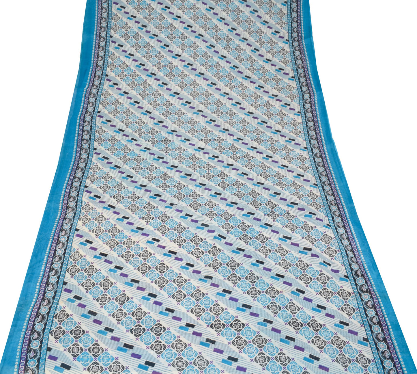 Sushila Vintage Indian Saree 100% Pure Cotton Printed Floral Cream Craft Fabric