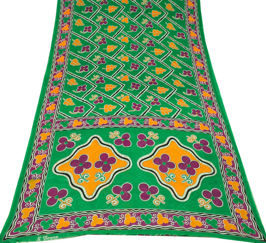 Sushila Vintage Floral Green Saree 100% Pure Cotton Printed Soft Craft Fabric