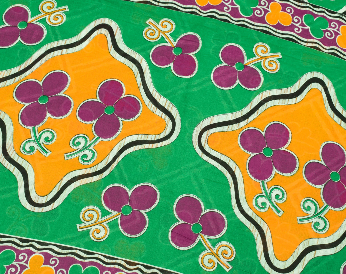 Sushila Vintage Floral Green Saree 100% Pure Cotton Printed Soft Craft Fabric