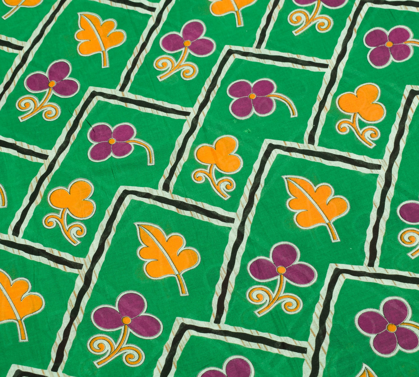 Sushila Vintage Floral Green Saree 100% Pure Cotton Printed Soft Craft Fabric