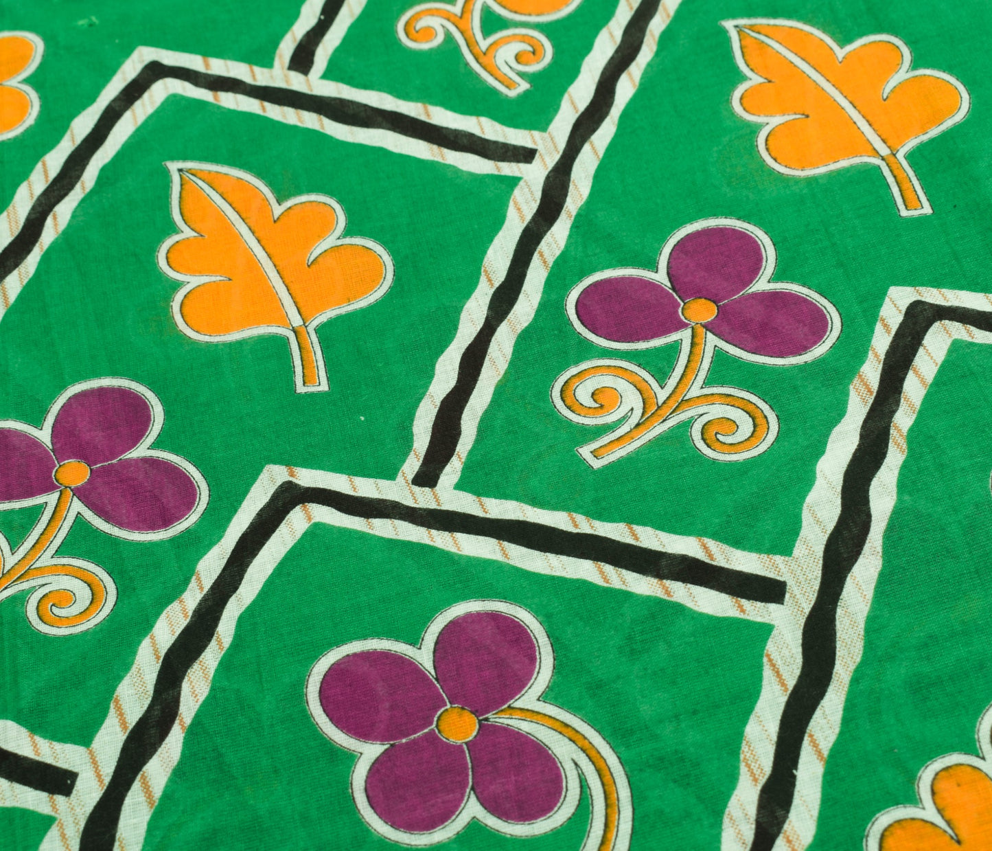 Sushila Vintage Floral Green Saree 100% Pure Cotton Printed Soft Craft Fabric