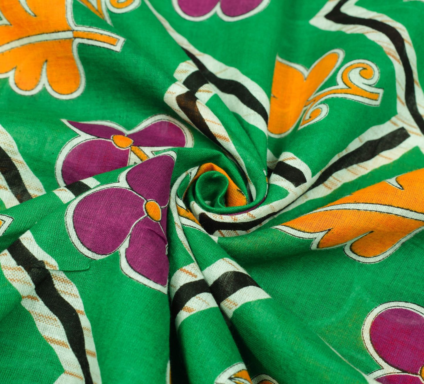 Sushila Vintage Floral Green Saree 100% Pure Cotton Printed Soft Craft Fabric