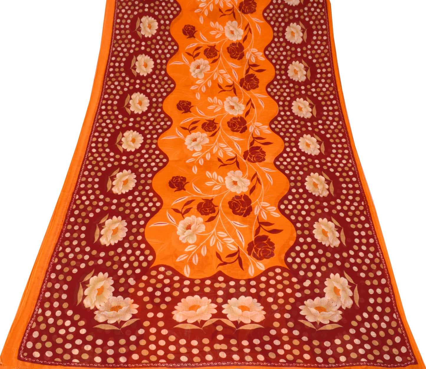 Sushila Vintage Red Orange Saree Pure Cotton Printed Floral Soft Craft Fabric
