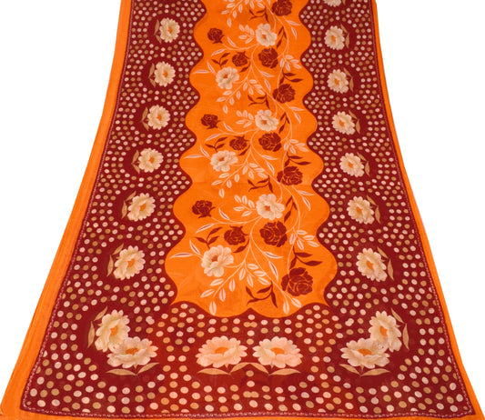 Sushila Vintage Red Orange Saree Pure Cotton Printed Floral Soft Craft Fabric