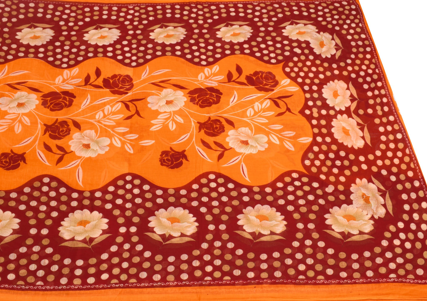 Sushila Vintage Red Orange Saree Pure Cotton Printed Floral Soft Craft Fabric