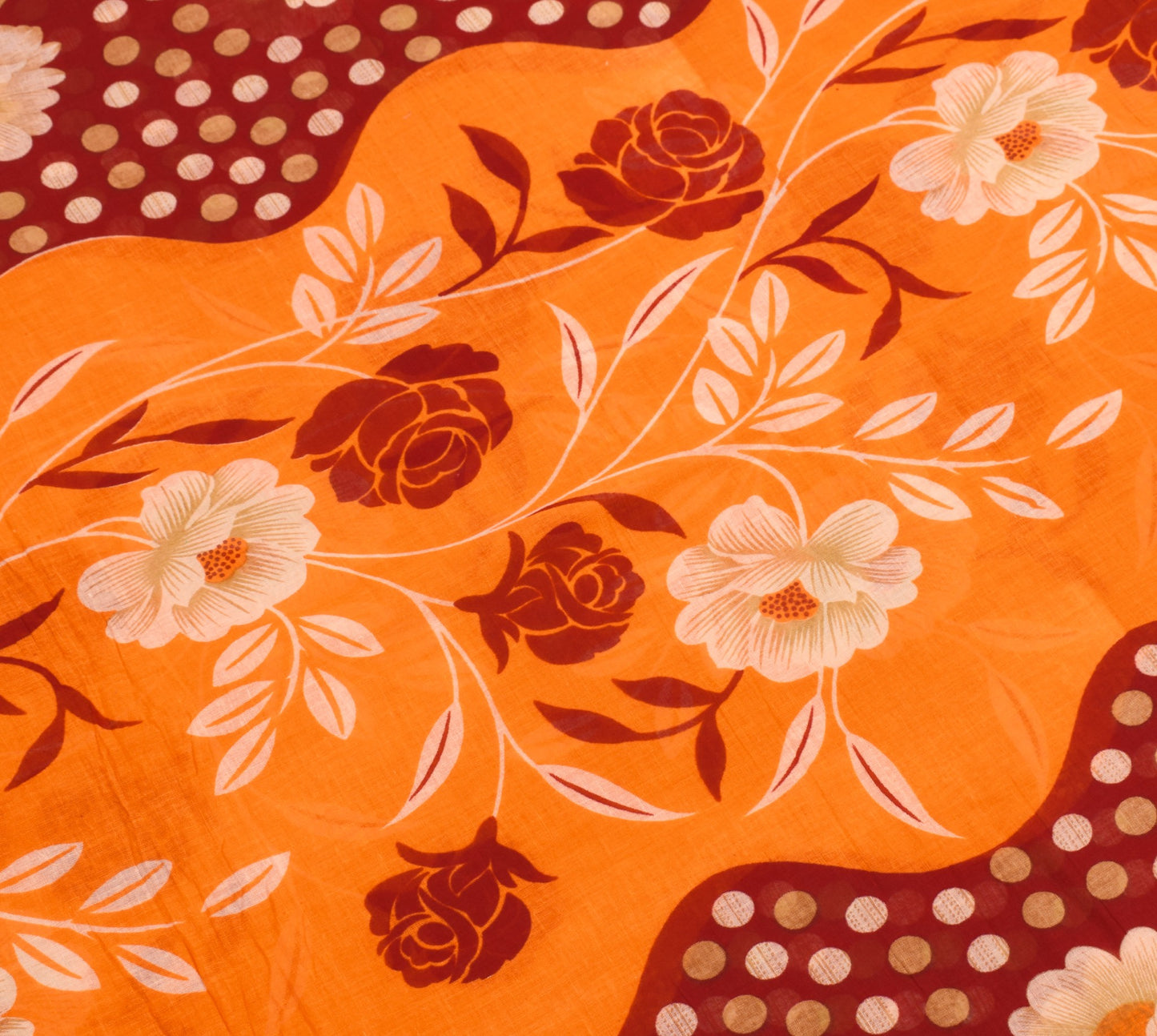 Sushila Vintage Red Orange Saree Pure Cotton Printed Floral Soft Craft Fabric