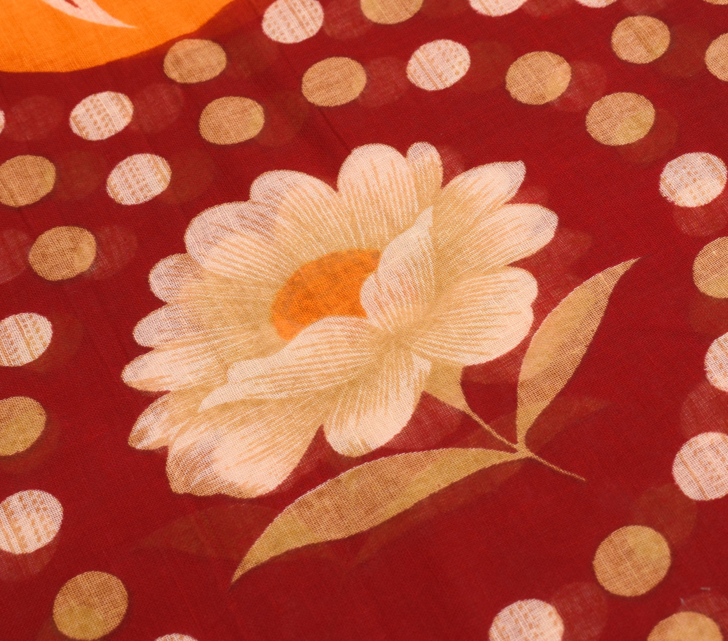 Sushila Vintage Red Orange Saree Pure Cotton Printed Floral Soft Craft Fabric