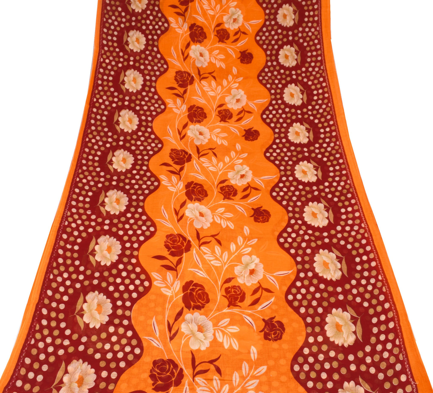 Sushila Vintage Red Orange Saree Pure Cotton Printed Floral Soft Craft Fabric