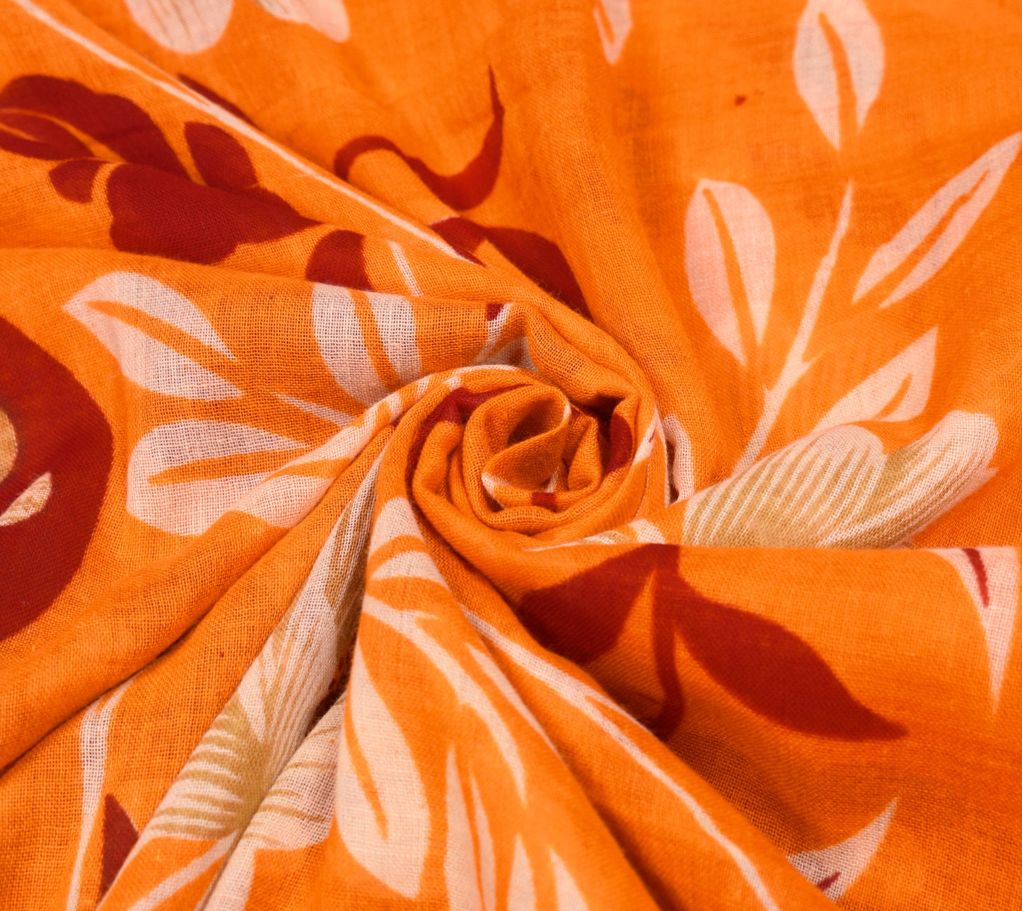 Sushila Vintage Red Orange Saree Pure Cotton Printed Floral Soft Craft Fabric