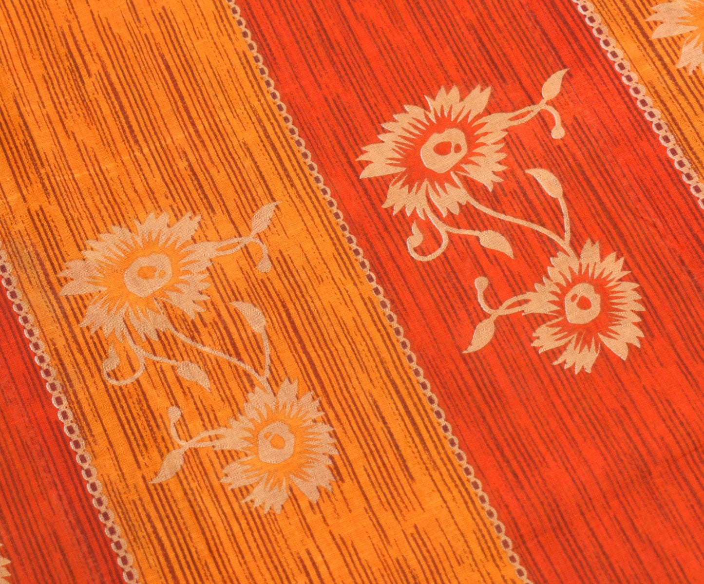 Sushila Vintage 100% Pure Cotton Saree Orange Floral Printed  Soft Craft Fabric