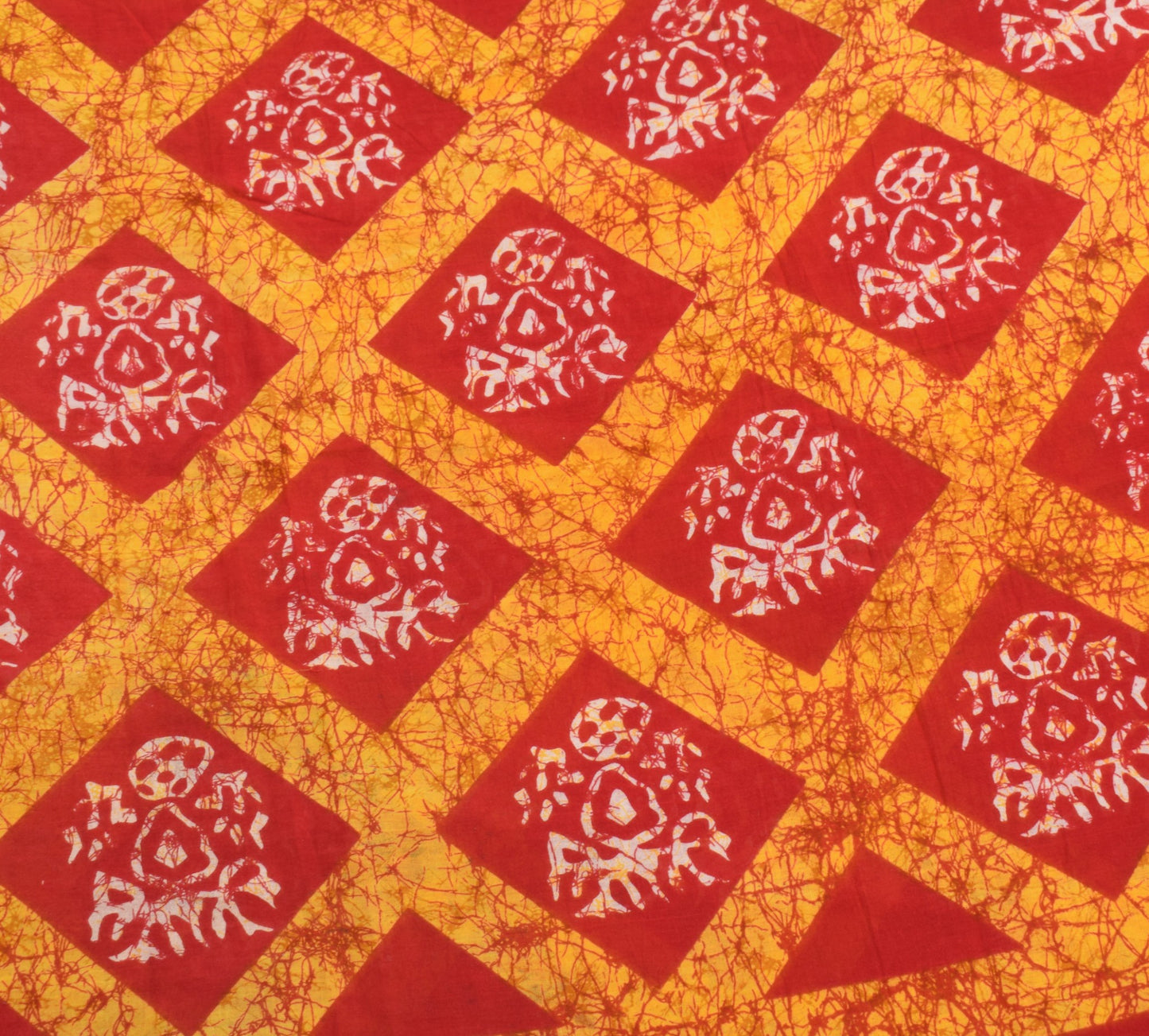 Sushila Vintage Red Yellow Saree 100%Pure Cotton Batik Printed Soft Craft Fabric