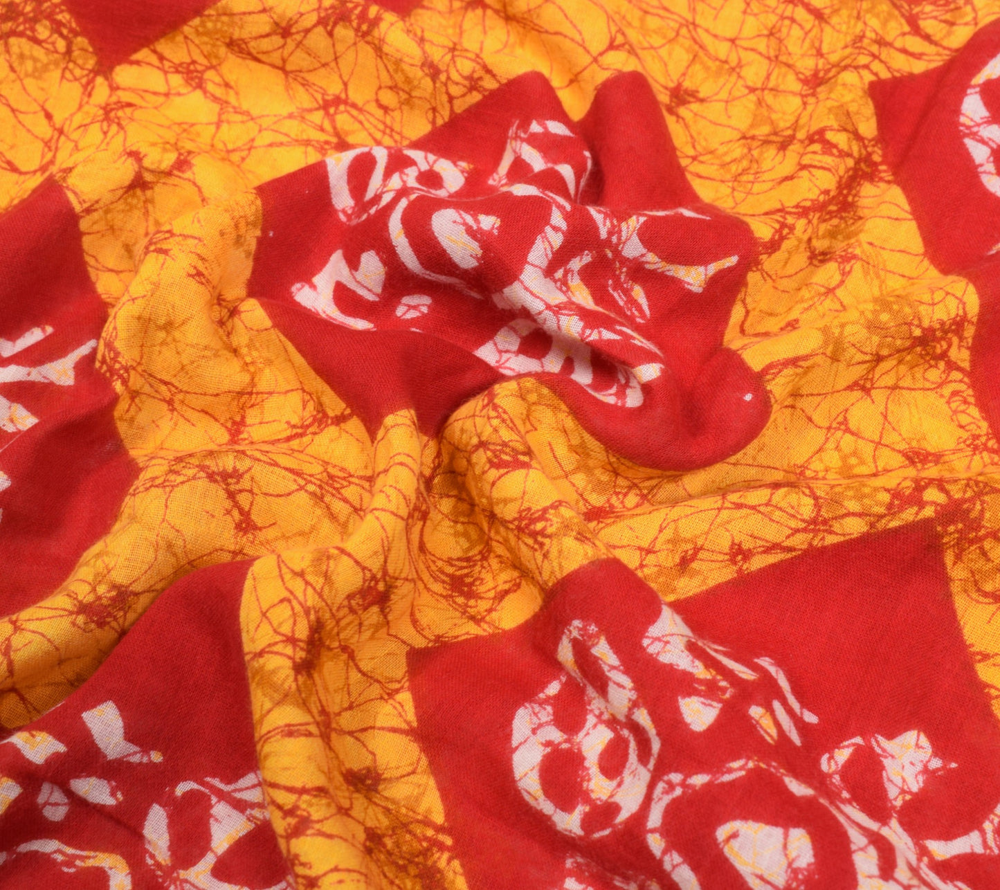 Sushila Vintage Red Yellow Saree 100%Pure Cotton Batik Printed Soft Craft Fabric