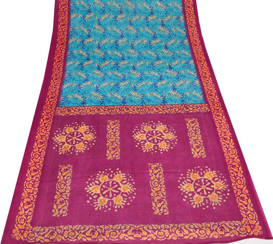 Sushila Vintage Floral Saree Blue 100% Pure Cotton Printed Soft Craft Fabric