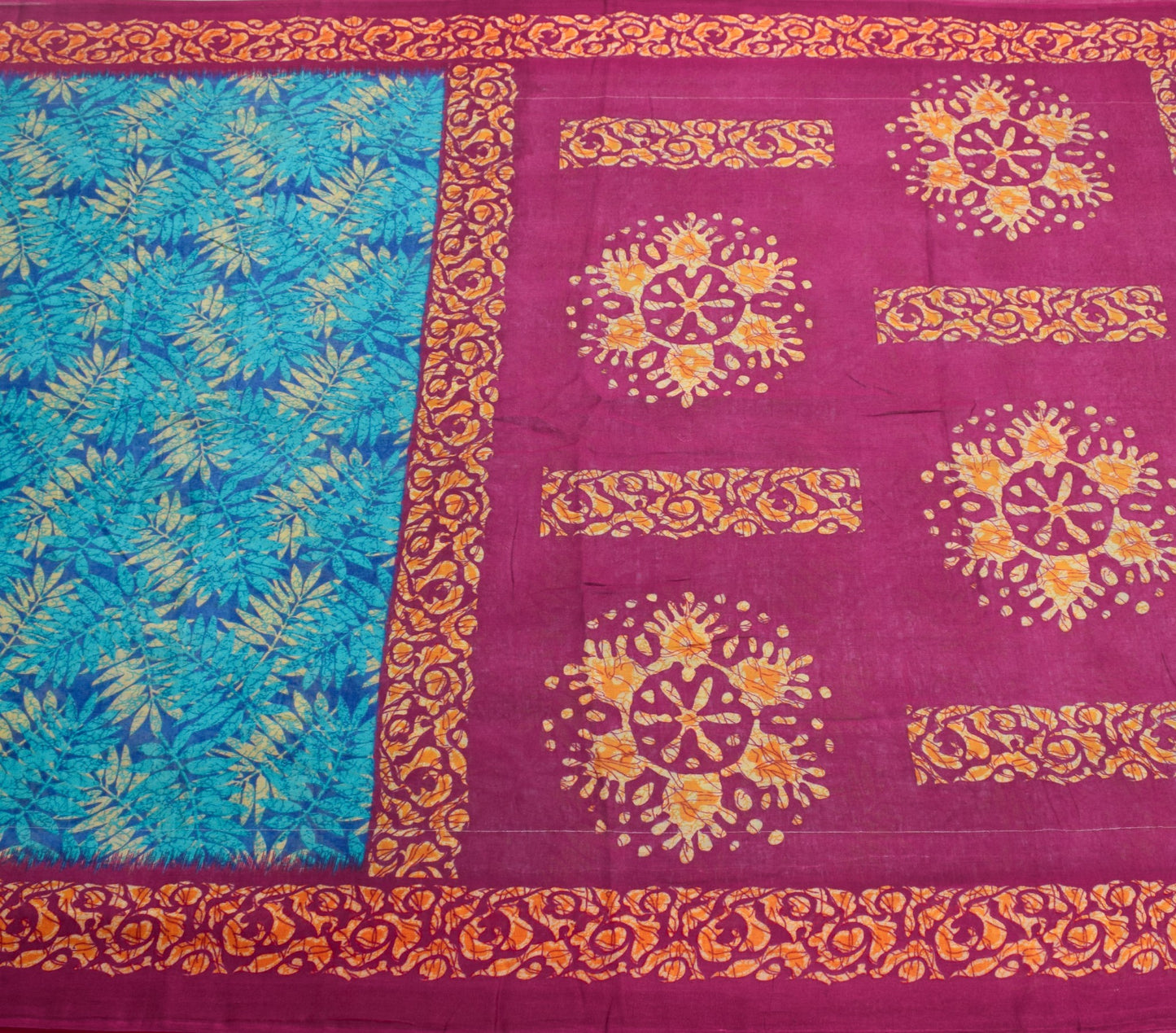 Sushila Vintage Floral Saree Blue 100% Pure Cotton Printed Soft Craft Fabric