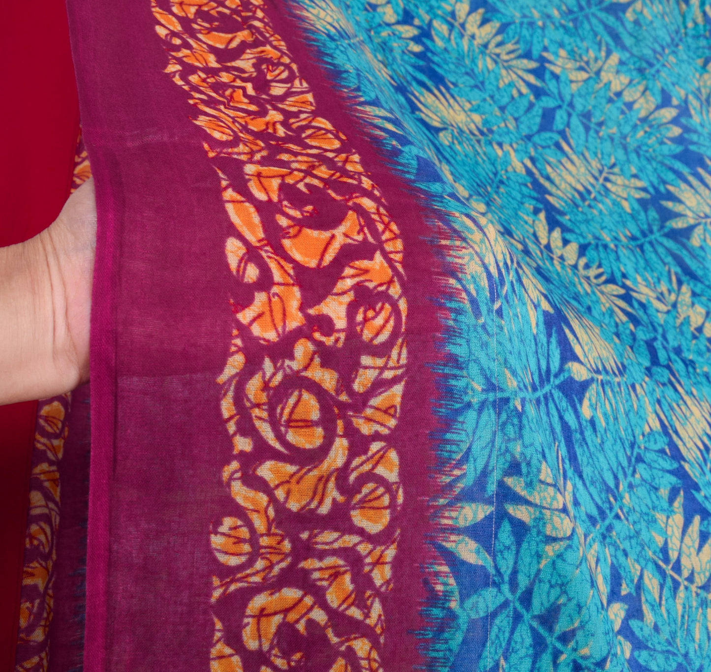 Sushila Vintage Floral Saree Blue 100% Pure Cotton Printed Soft Craft Fabric