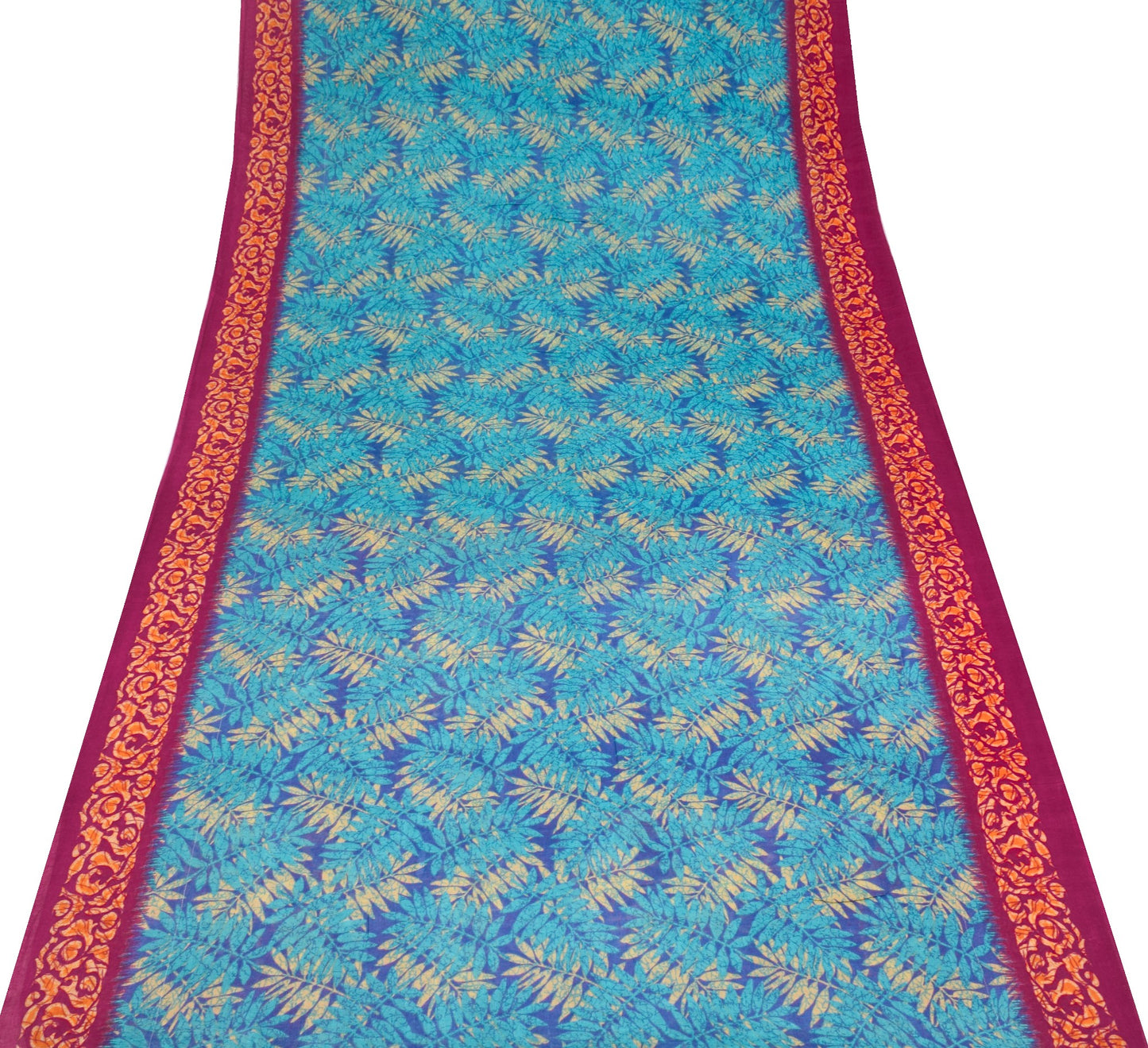 Sushila Vintage Floral Saree Blue 100% Pure Cotton Printed Soft Craft Fabric